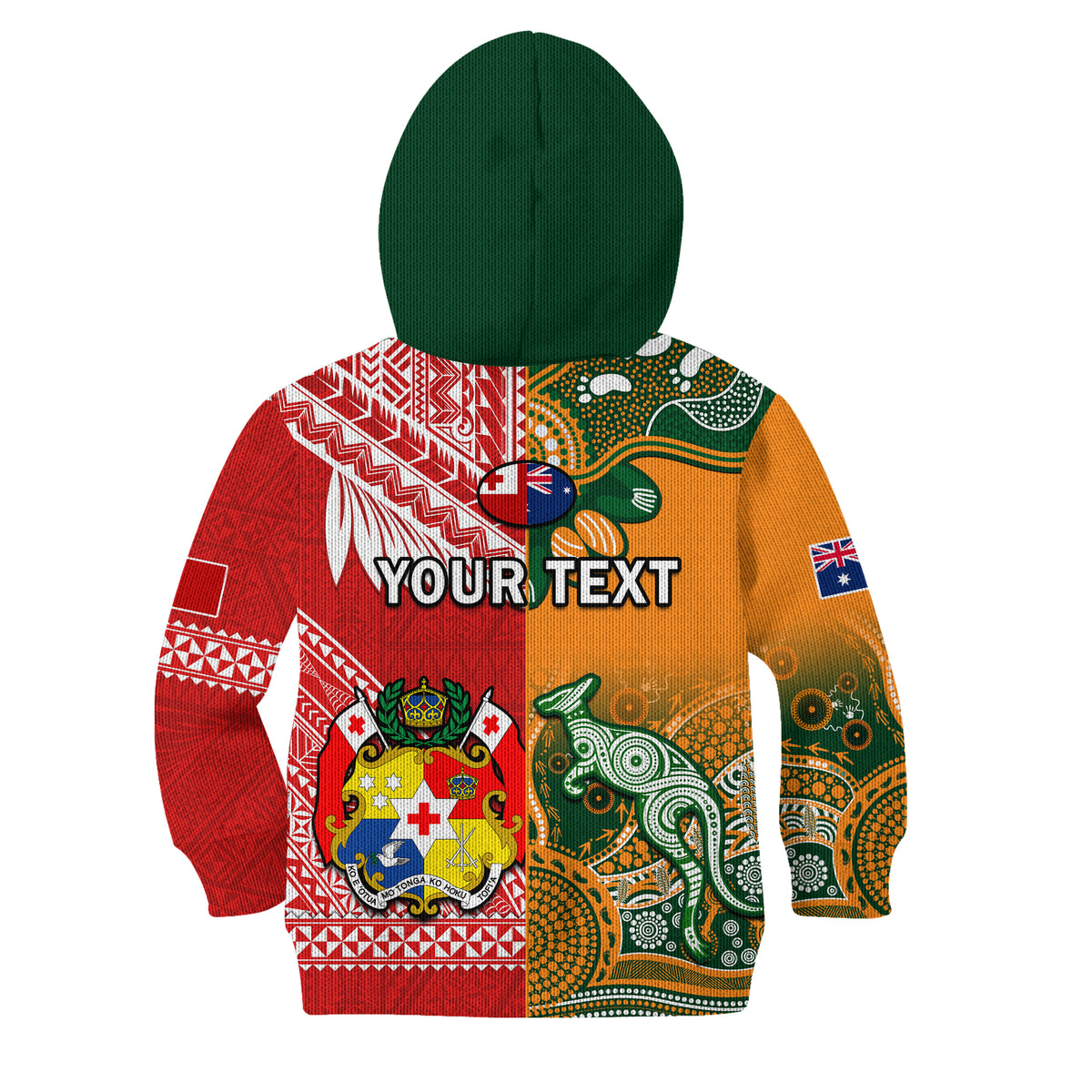 (Custom Personalised) Mate Maa Tonga And Wallabies Rugby Hoodie KID Polynesian Mix Aboriginal LT14 - Polynesian Pride