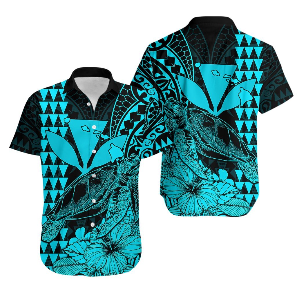 Kakau Polynesian Tribal Hawaiian Turtle with Kanaka Maoli Teal Hawaiian Shirt LT9 Teal - Polynesian Pride