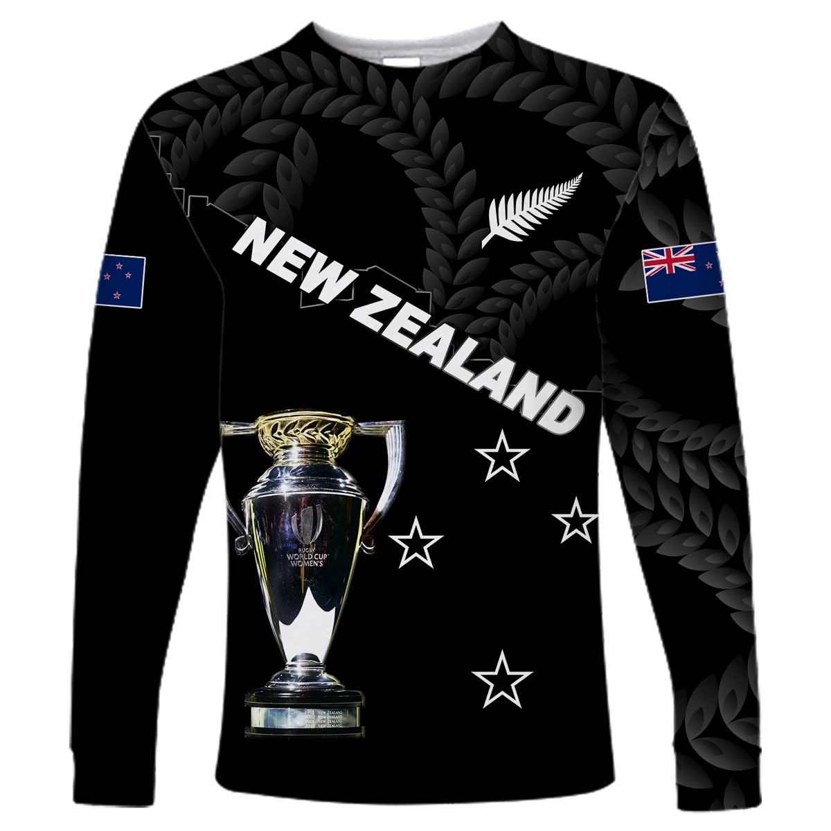 (Custom Personalised) New Zealand Champions Rugby 2022 Long Sleeve Shirt - LT12 Unisex Black - Polynesian Pride