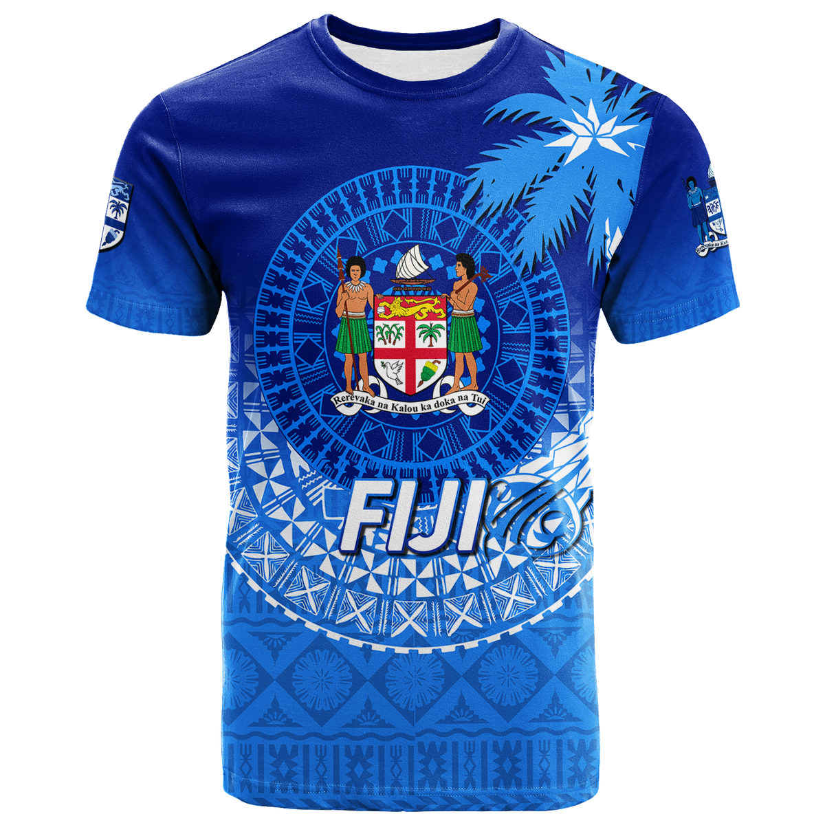 Fiji Tapa Tribal Coconut Tree T Shirt LT12 Unisex Blue - Polynesian Pride