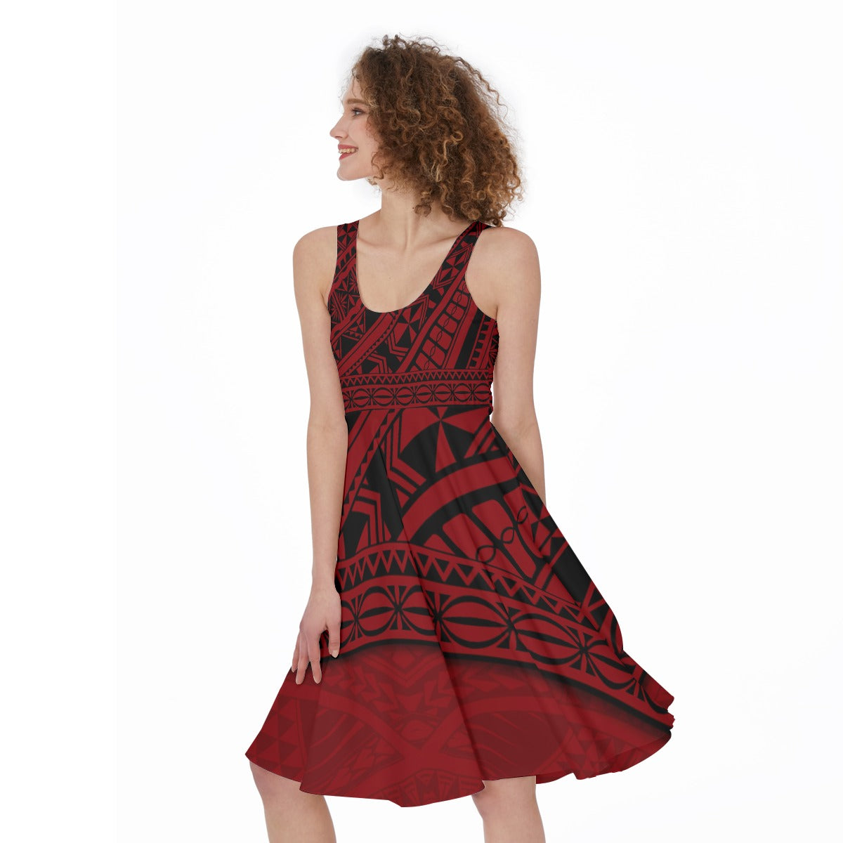 Polynesian Red Midi Dress LT9