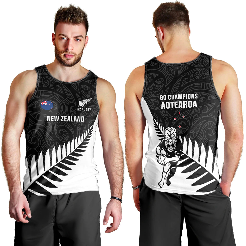 New Zealand Silver Fern Rugby Men Tank Top All Black Go Champions Maori Pattern LT14