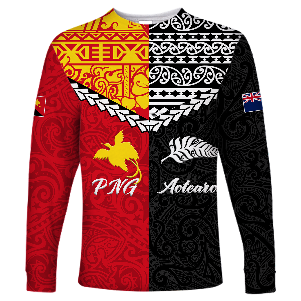 Papua New Papua New Guinea Combine New Zealand Maori Aotearoa Heritage Long Sleeve Shirt - LT12 Unisex Red - Polynesian Pride