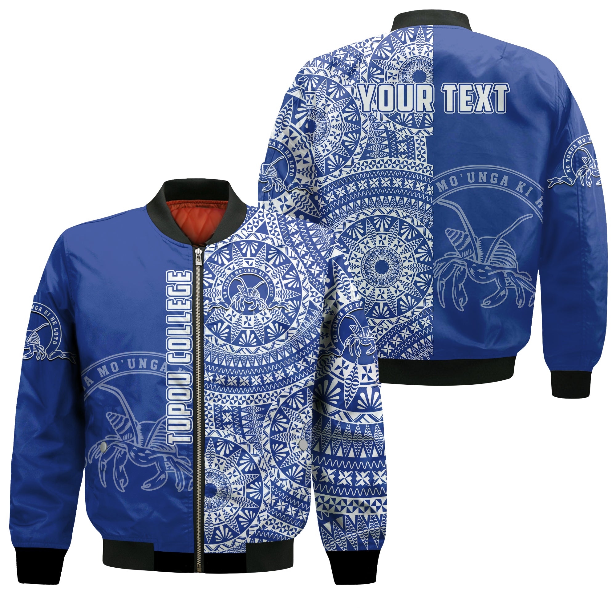 (Custom Personalised) Tupou Tonga College Bomber Jacket Tongan Ngatu Pattern LT14