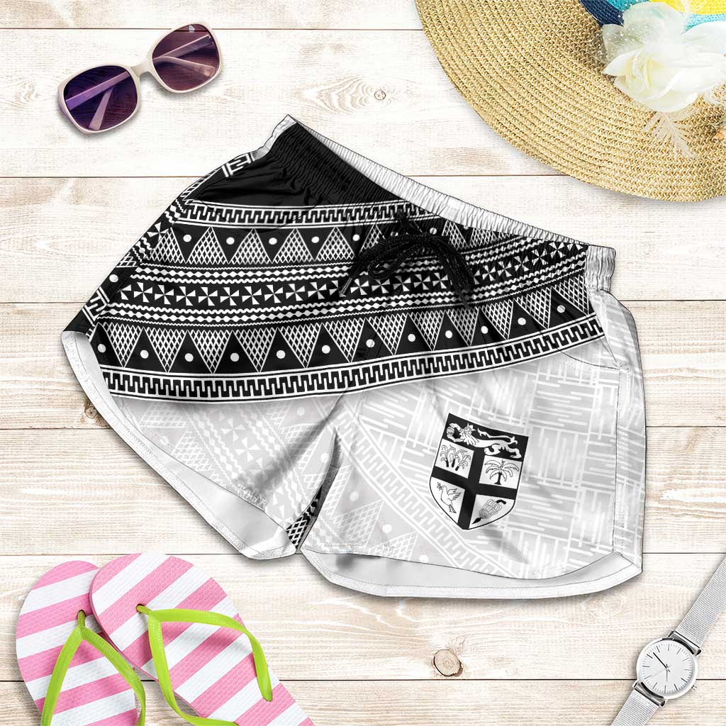 2026 Autumn Rugby Nations Fiji Shorts for Women Fijian Tapa Tribal Lauhala Inspired LT9 Black - Polynesian Pride