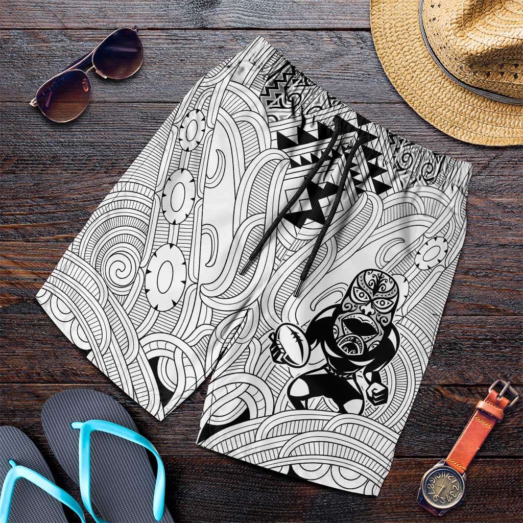 2026 Autumn Rugby Nations New Zealand Shorts for Men White Kowhaiwhai Maori Tribal Taniko Motif LT9 White - Polynesian Pride
