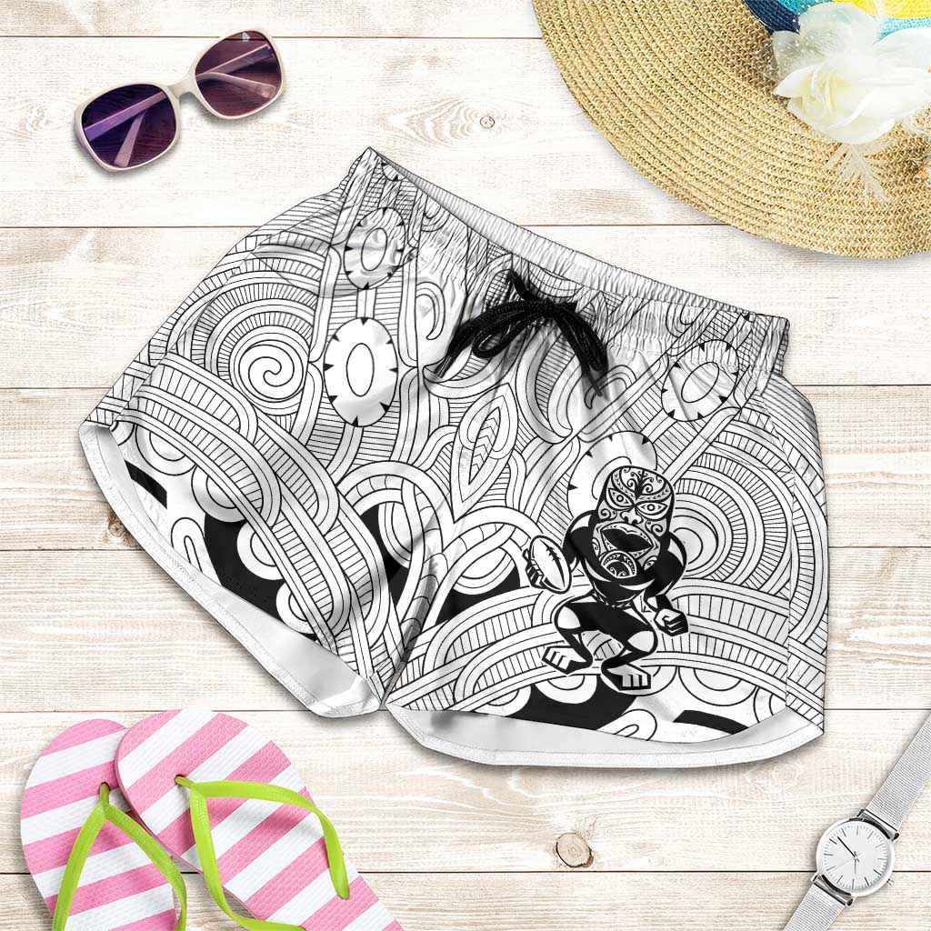 2026 Autumn Rugby Nations New Zealand Shorts for Women White Kowhaiwhai Maori Tribal Taniko Motif LT9 White - Polynesian Pride