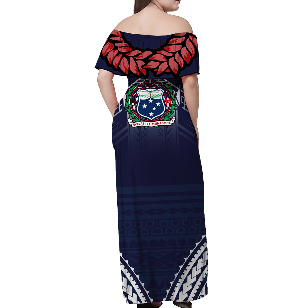 (Custom Personalised) Samoan Ula Fala Art Off Shoulder Long Dress - LT12 - Polynesian Pride
