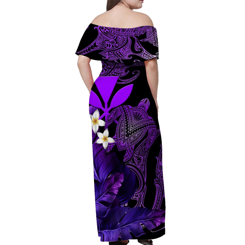 (Custom Personalised) Hawaii Turtle With Plumeria Leaf Purple Women Off Shoulder Long Dress - LT12 - Polynesian Pride
