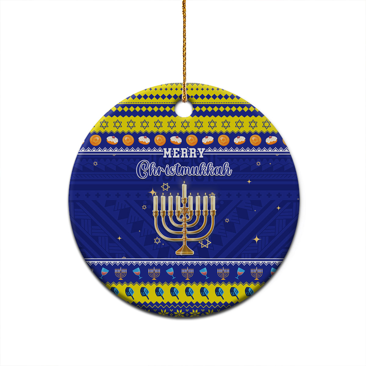 Personalised Polynesia Christmukkah Ceramic Ornament Menorah With Polynesian Tribal Pattern LT05 - Polynesian Pride