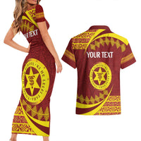 Personalised Tonga High School Couples Matching Short Sleeve Bodycon Dress and Hawaiian Shirt Happy 77 Years Anniversary LT14