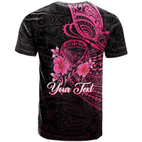 Custom Breast Cancer Pink Ribbon Butterfly Polynesian Black Version T Shirt LT12 - Polynesian Pride
