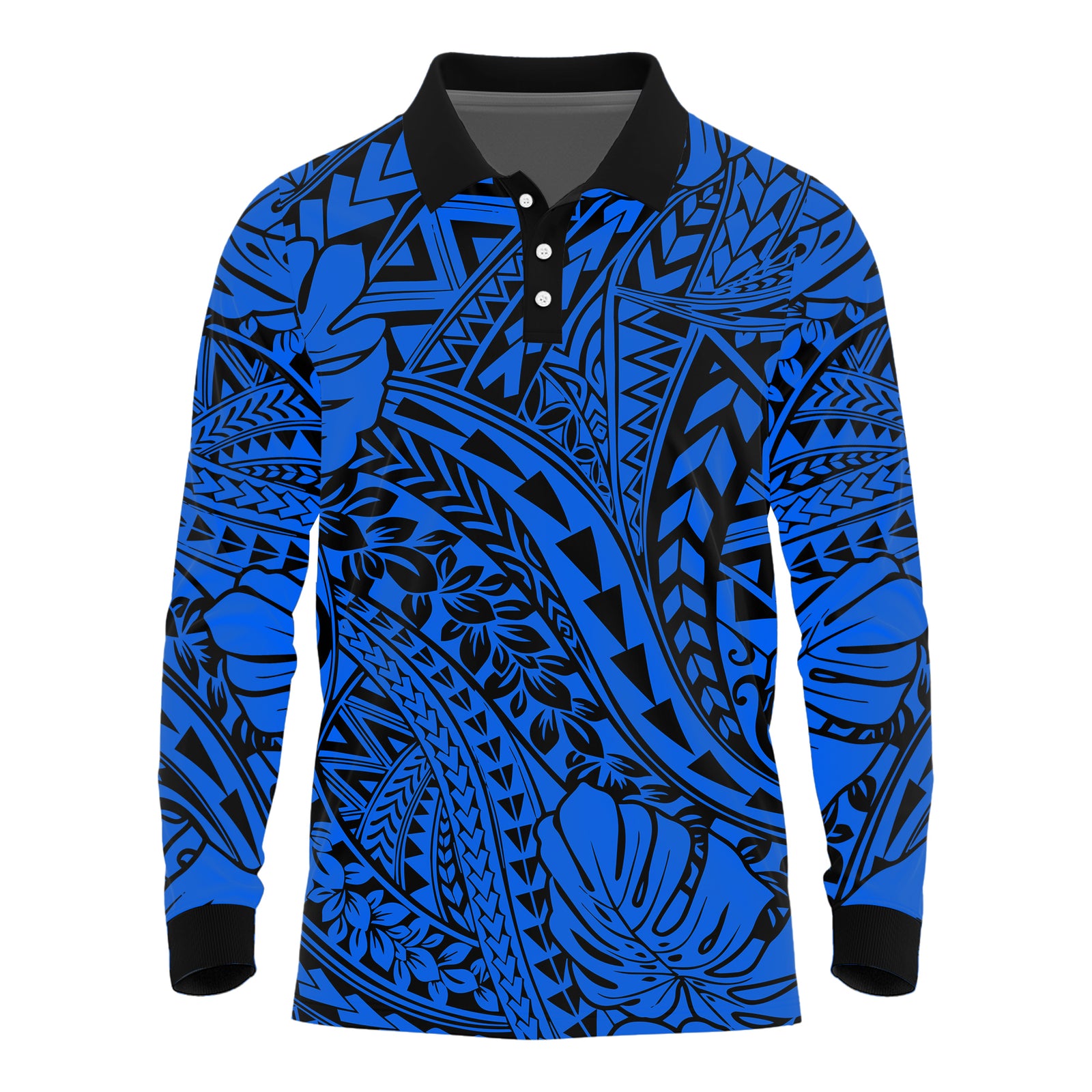 Personalised Hawaii Long Sleeve Polo Shirt Polynesian Tribal Art Ver.04 LT14 Blue - Polynesian Pride
