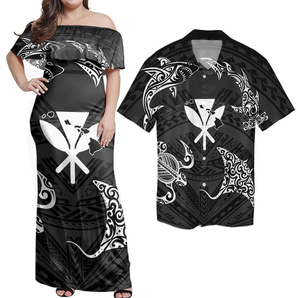 Polynesian Couple Outfits Matching Dress and Hawaiian Shirt Polynesian Turtle Hammerhead Shark Ray Kanaka Hawaii Circle RLT14 No Dress - Polynesian Pride