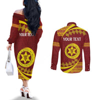 Personalised Tonga High School Couples Matching Off The Shoulder Long Sleeve Dress and Long Sleeve Button Shirt Happy 77 Years Anniversary LT14