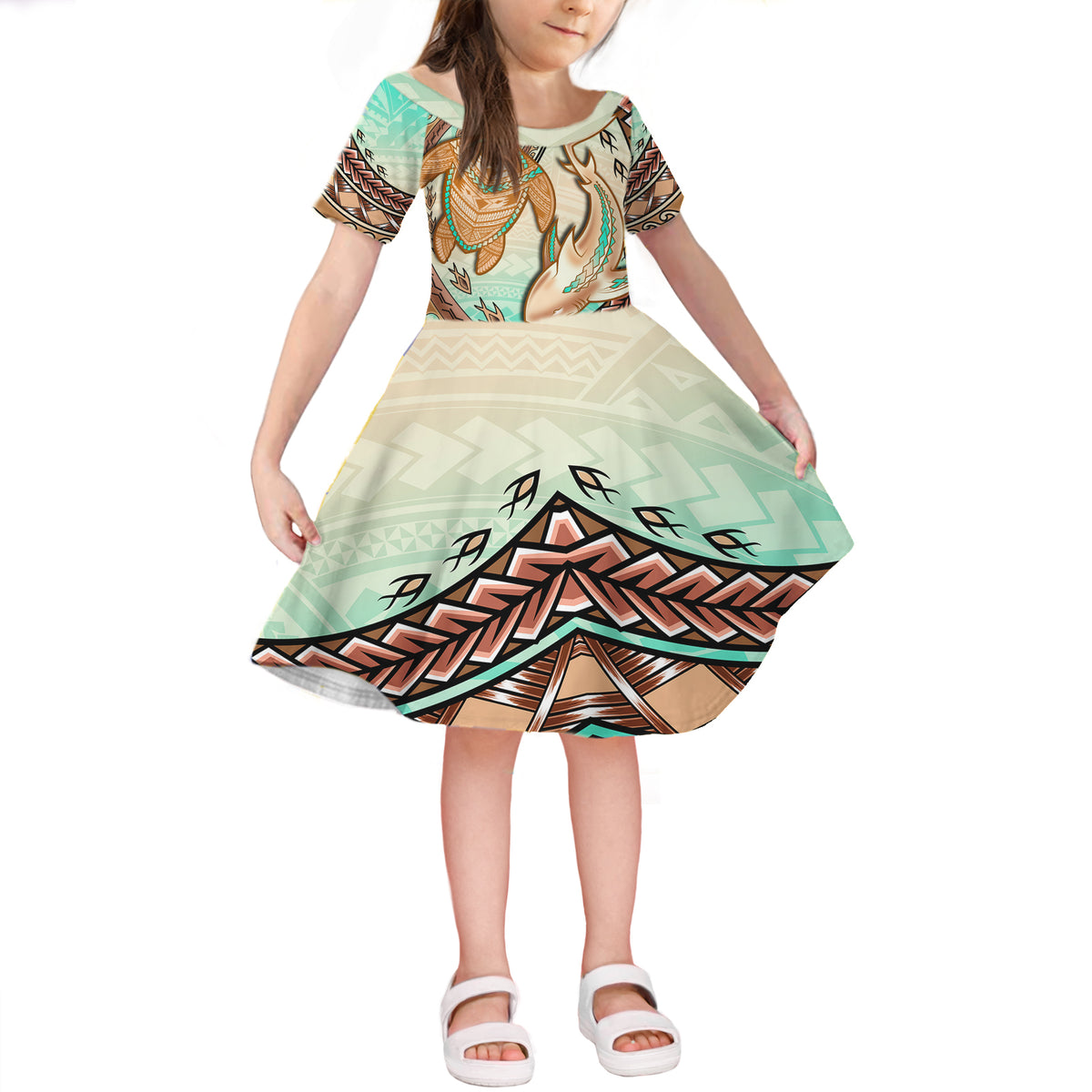 Hawaii Family Matching Outfits Polynesian Pride Summer Maxi Dress And Shirt Polynesian Shark Sea Turtle Dreamy LT14 - Polynesian Pride