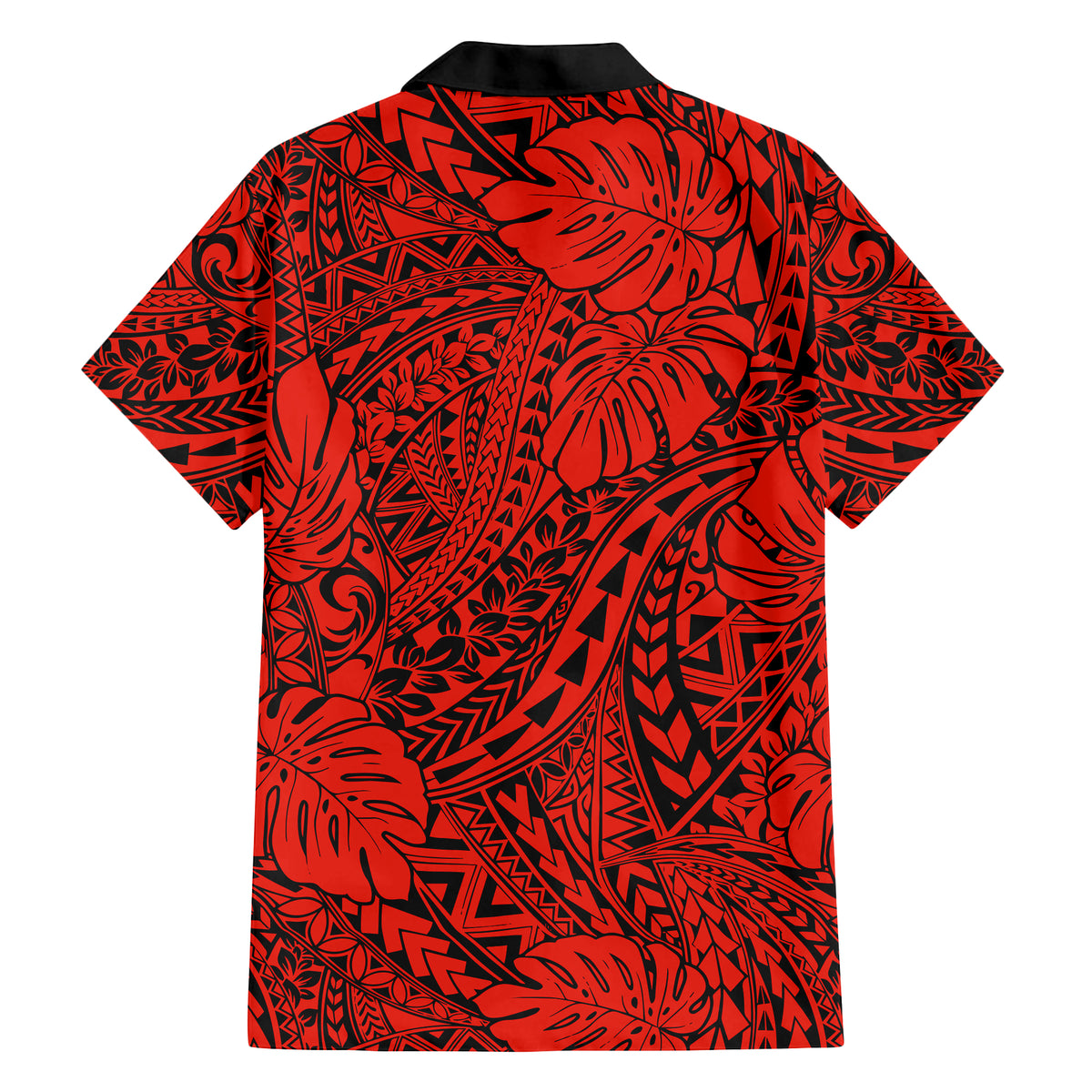 Hawaii Couples Matching Off Shoulder Long Sleeve Dress and Hawaiian Shirt Red Polynesian Tribal Art LT14