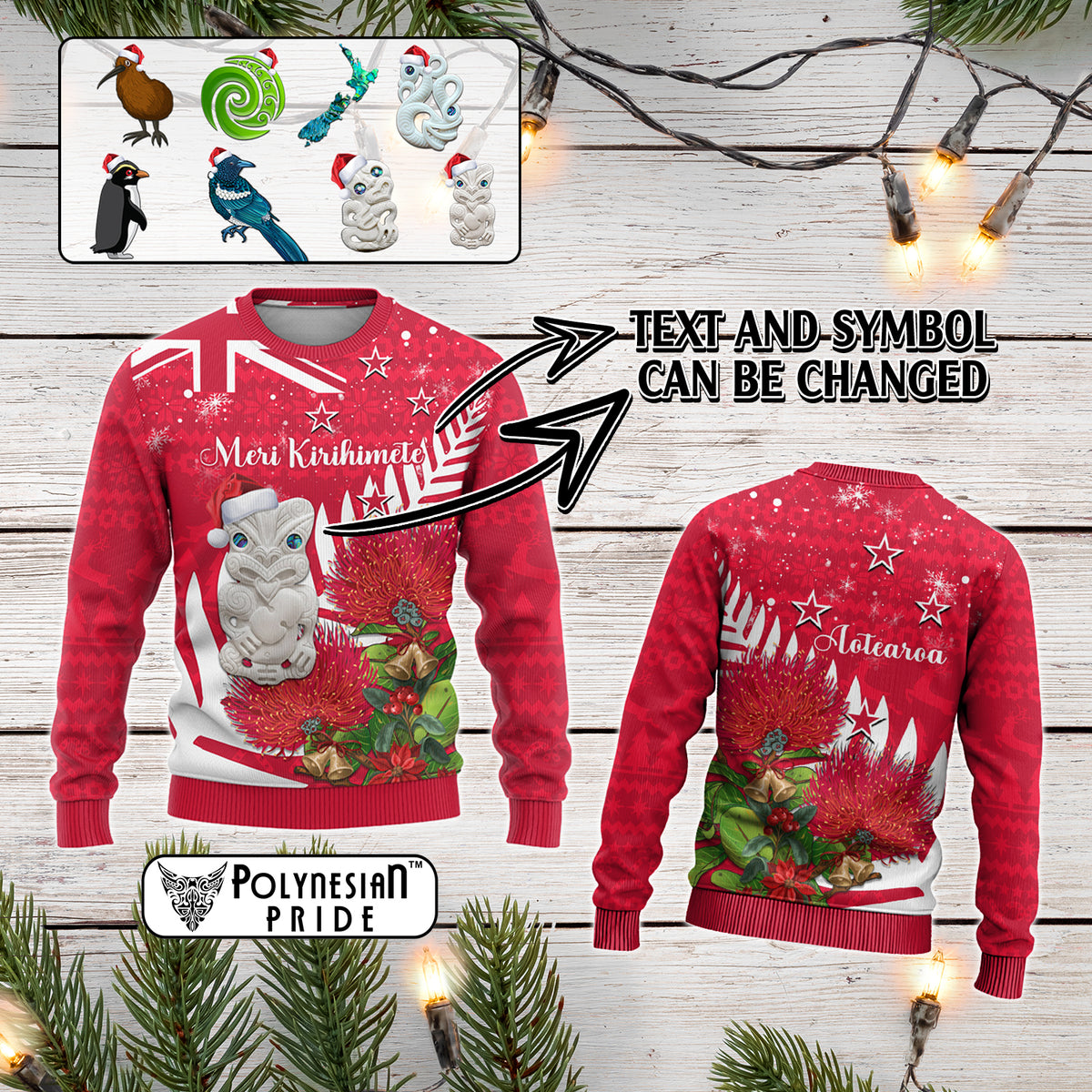 Custom New Zealand Christmas In July Knitted Sweatshirt Meri Kirihimete Aotearoa Pohutukawa Flowers CTM14