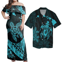 Hawaii Matching Dress and Hawaiian Shirt Hawaii Map Turtle Plumeria Hibiscus Fish Hook Polynesian Blue RLT14 No Dress - Polynesian Pride
