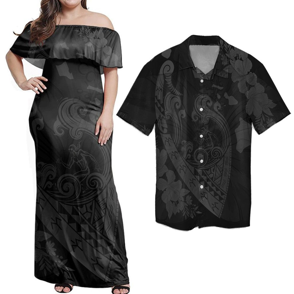 Hawaii Matching Dress and Hawaiian Shirt Hawaii Fish Hook Hibiscus Banzai Surfing Polynesian Grey RLT14 No Dress - Polynesian Pride
