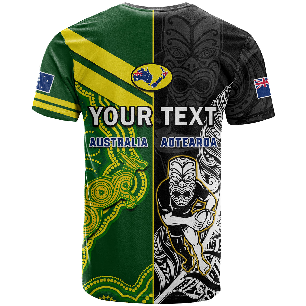 Custom Australia Kangaroos and All Black Rugby T Shirt Aboriginal Mix NZ Maori Fern LT14 - Polynesian Pride