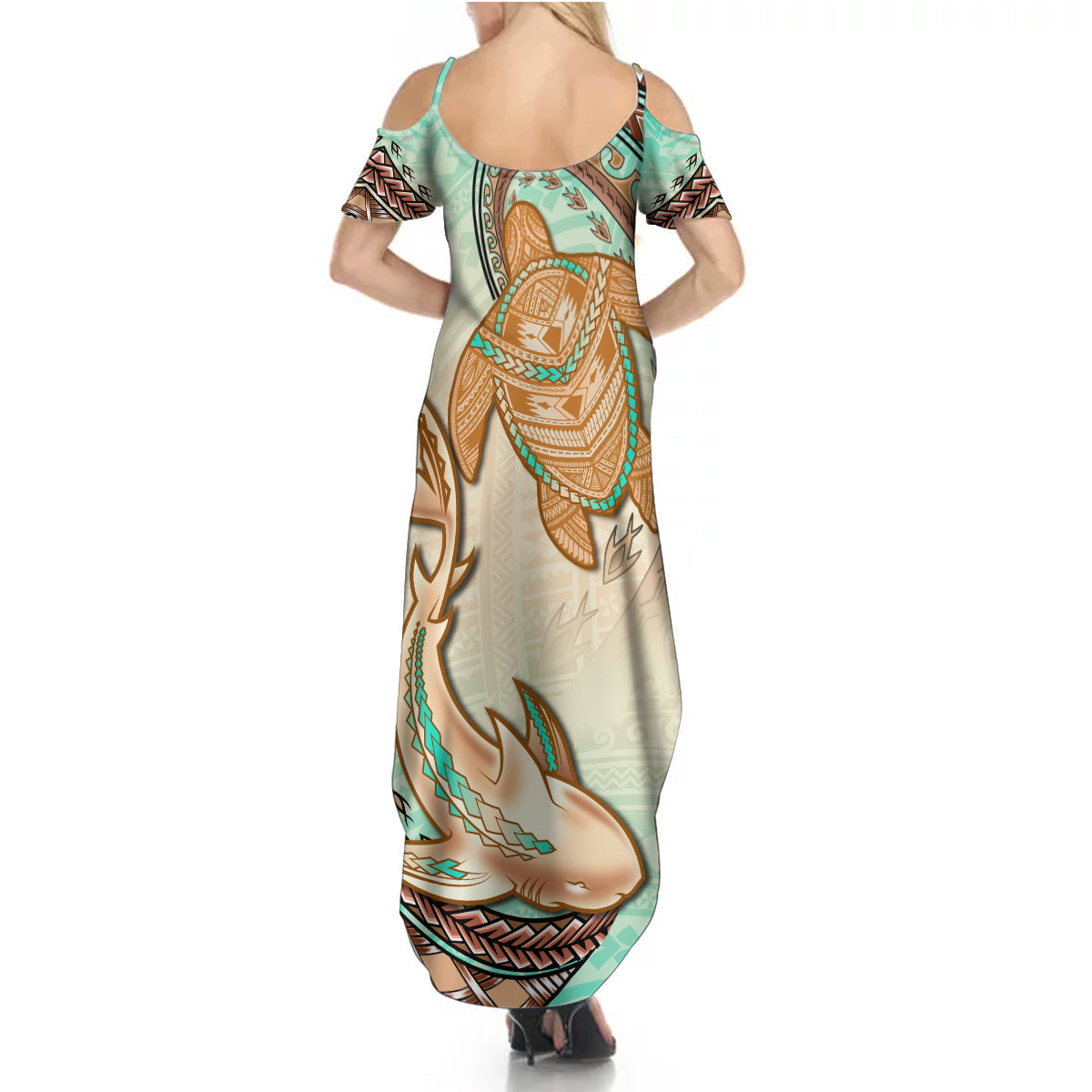 Hawaii Family Matching Outfits Polynesian Pride Summer Maxi Dress And Shirt Polynesian Shark Sea Turtle Dreamy LT14 - Polynesian Pride