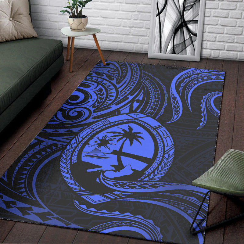 Polynesian Pride Guam With Polynesian Tribal Tattoo and Coat of Arms Area Rug Blue Version LT9 Blue - Polynesian Pride