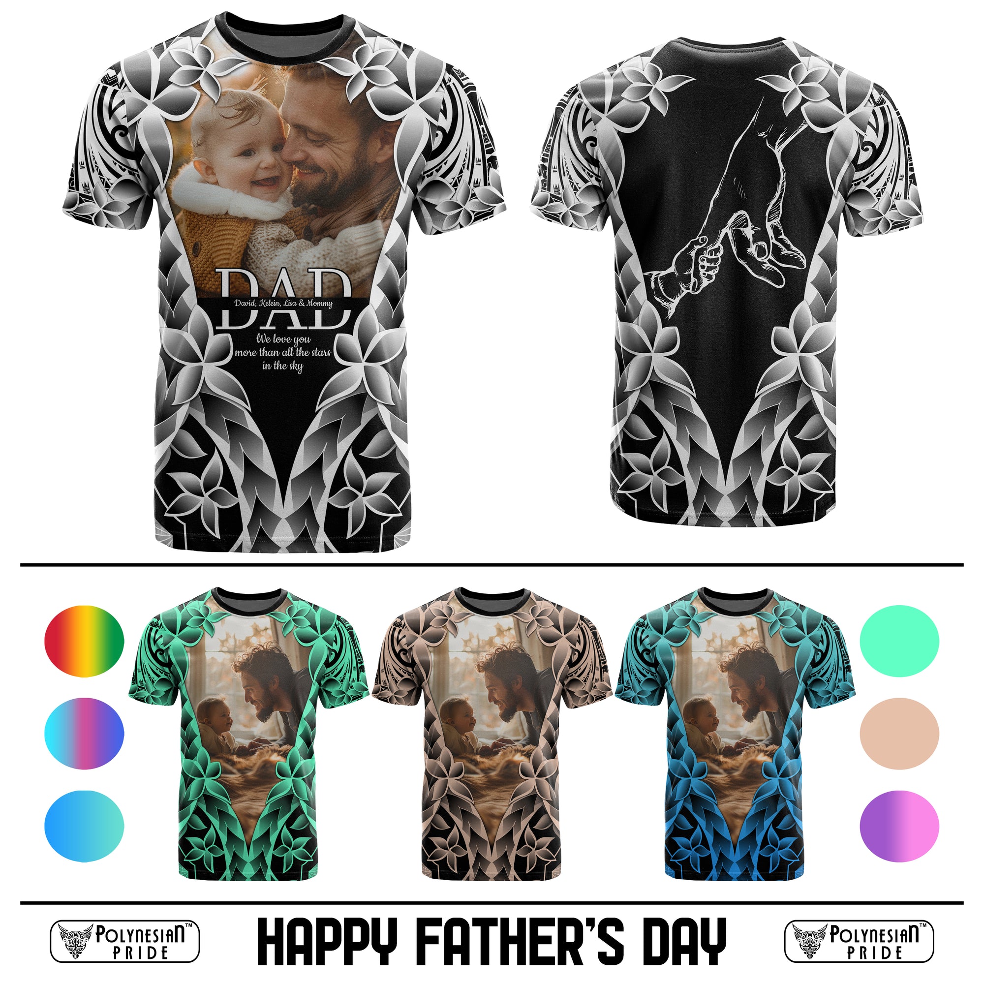Personalized Father’s Day T-Shirt – Best Dad Ever + Polynesian Plumeria Art | Custom Photo Gift CTM09