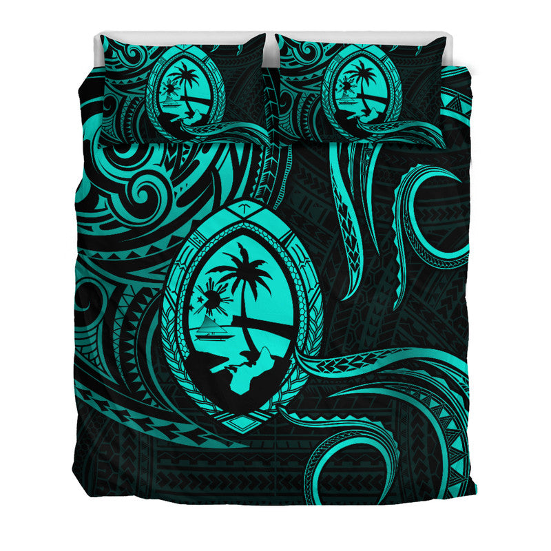 Polynesian Pride Guam With Polynesian Tribal Tattoo and Coat of Arms Bedding Set Turquoise Version LT9 - Polynesian Pride