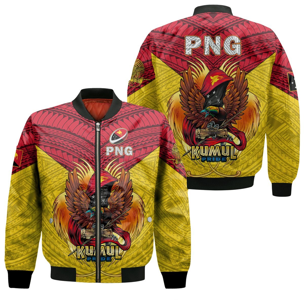 Papua New Guinea Rugby Kumul Pride Bomber Jacket - LT2 Unisex YELLOW - Polynesian Pride