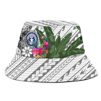 Northern Mariana Islands Bucket Hat - White Turtle Plumeria Banana Leaf LT7 - Polynesian Pride