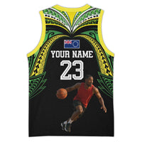 Custom Photo Cook Islands Basketball Jersey Tatau Tribal Motifs Black Color CTM03 - Polynesian Pride