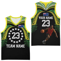 Custom Photo Cook Islands Basketball Jersey Tatau Tribal Motifs Black Color CTM03 - Polynesian Pride