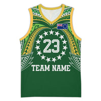 Custom Photo Cook Islands Basketball Jersey Tatau Tribal Motifs Green Color