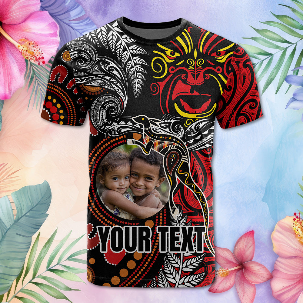 Custom Photo Aotearoa And Australia Toitu Te Tiriti T Shirt Honour The Treaty Stand Together Stand Stronger