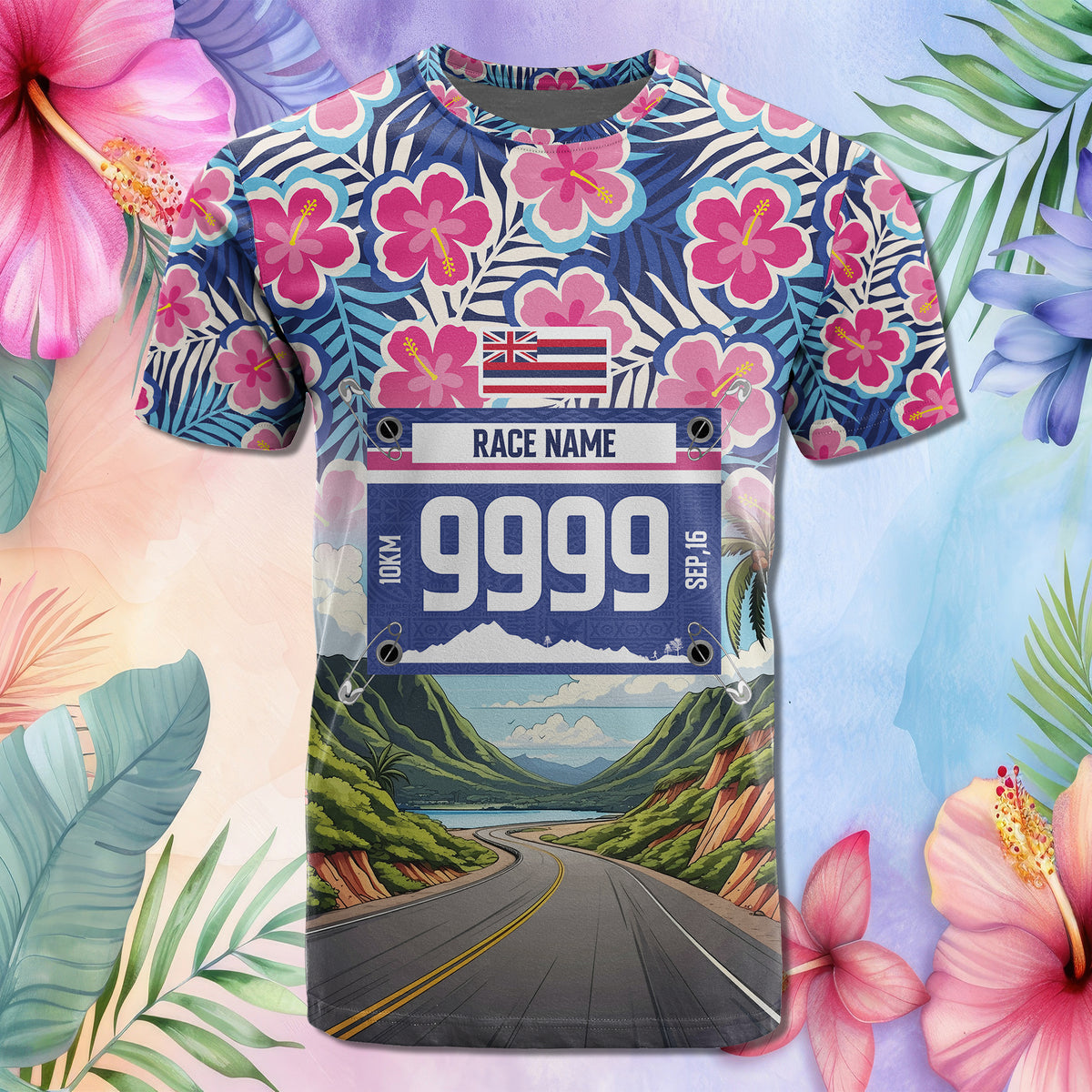 Custom Race Bib and Photo Marathon Nature and Tropical Style T Shirt