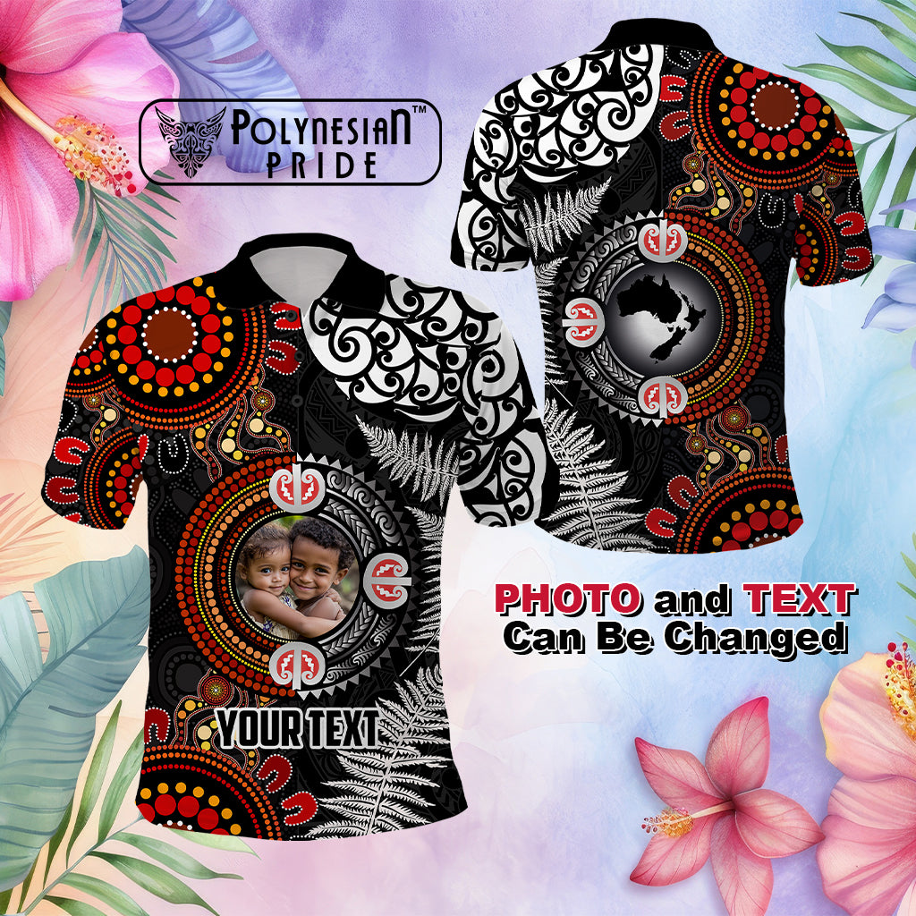 Custom Photo Australia and New Zealand Together Polo Shirt Aboriginal and Maori Art Tattoo