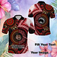 Custom Photo Tonga and Australia Together Polo Shirt Ngatu Art Tribal Aboriginal Tattoo Pattern