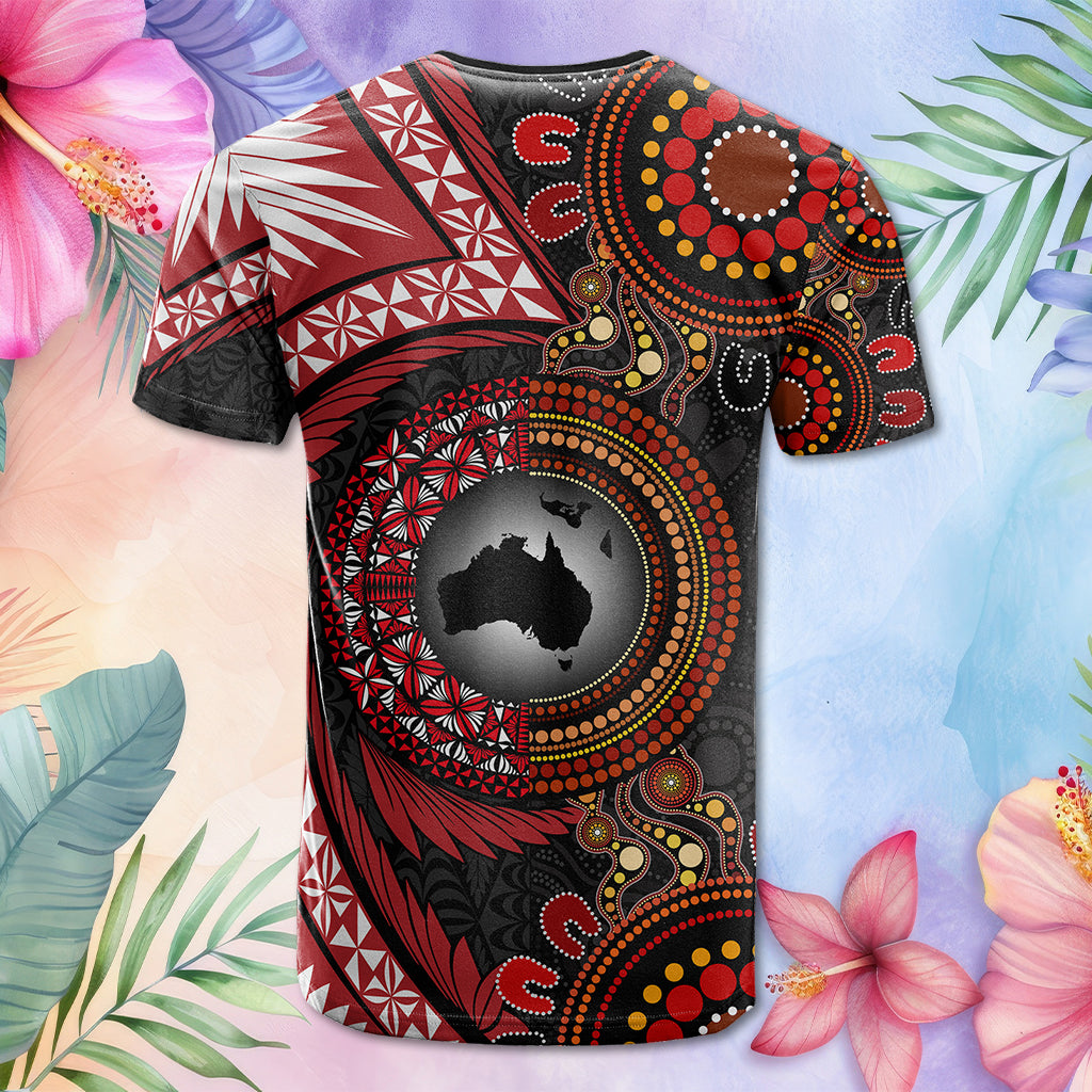 Custom Photo Tonga and Australia Together T Shirt Ngatu Art Tribal Aboriginal Tattoo Pattern