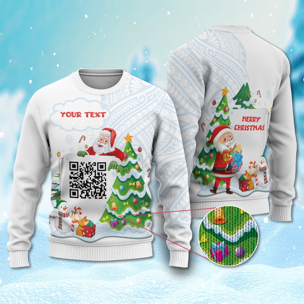 Custom QR Code Polynesian Christmas Knitted Sweatshirt Funny Santa Claus and Xmas Style