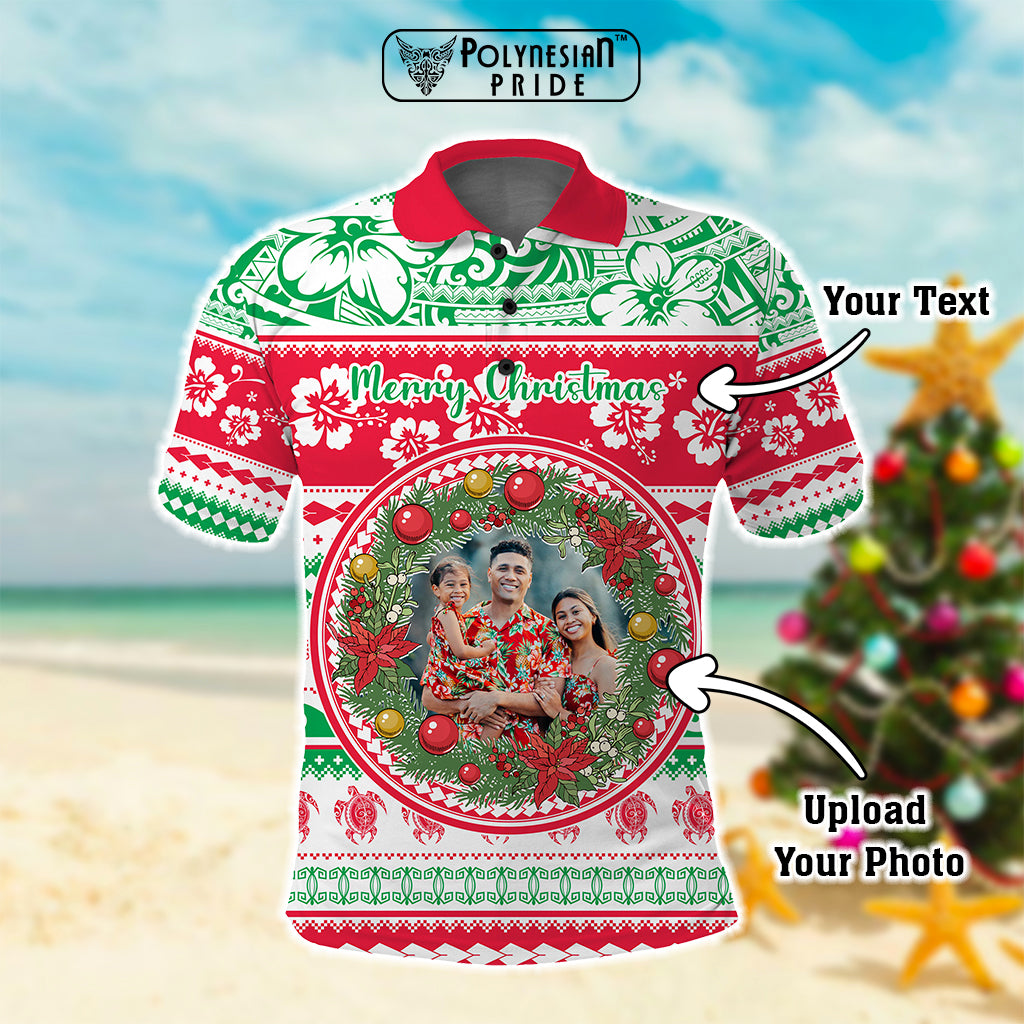 Custom Photo Polynesian Christmas Polo Shirt - Polynesian Pride