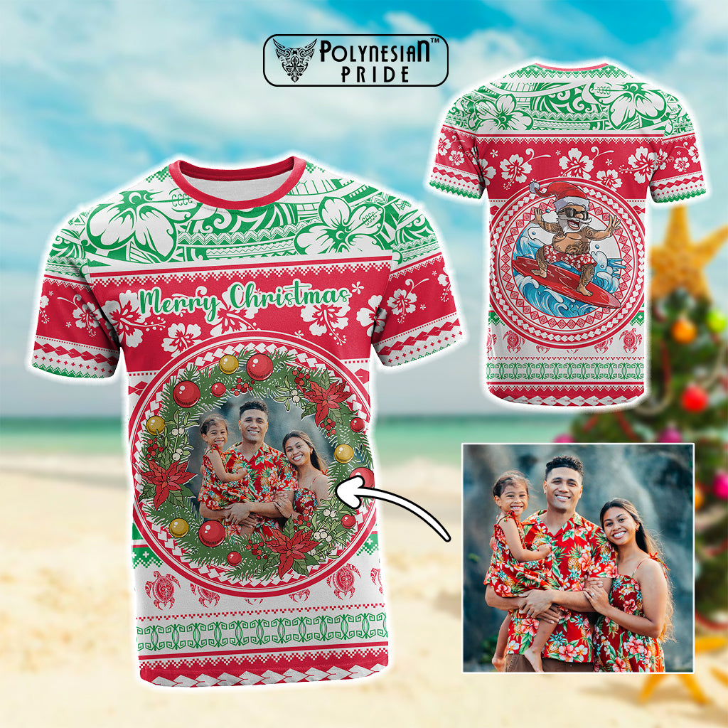 Custom Photo Polynesian Christmas T Shirt - Polynesian Pride