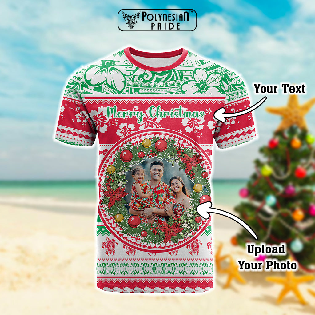 Custom Photo Polynesian Christmas T Shirt - Polynesian Pride