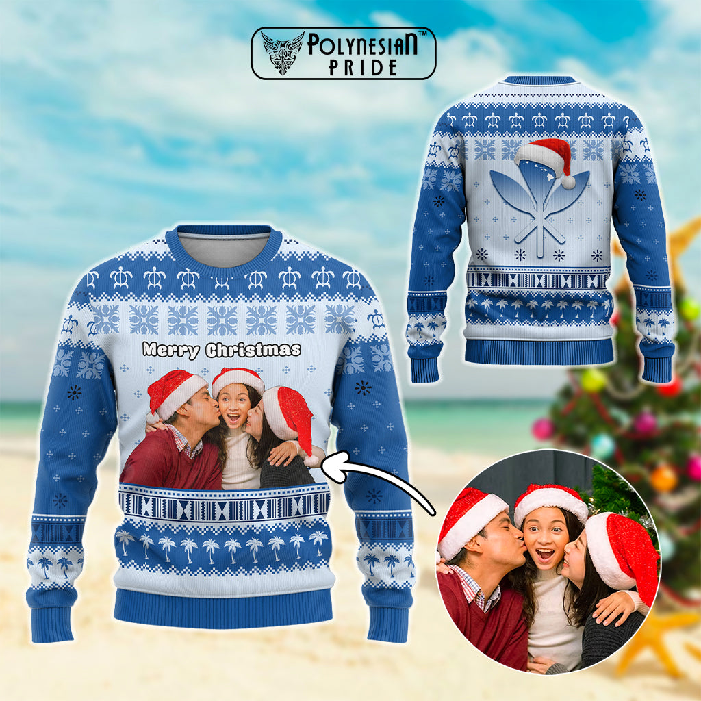 Custom Photo Hawaii Christmas Knitted Sweatshirt Mele Kalikimaka