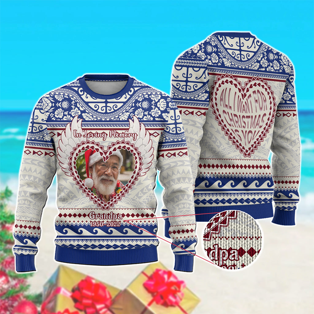 Custom Photo Polynesian Knitted Sweatshirt Memorial All I Want For Xmas Is You