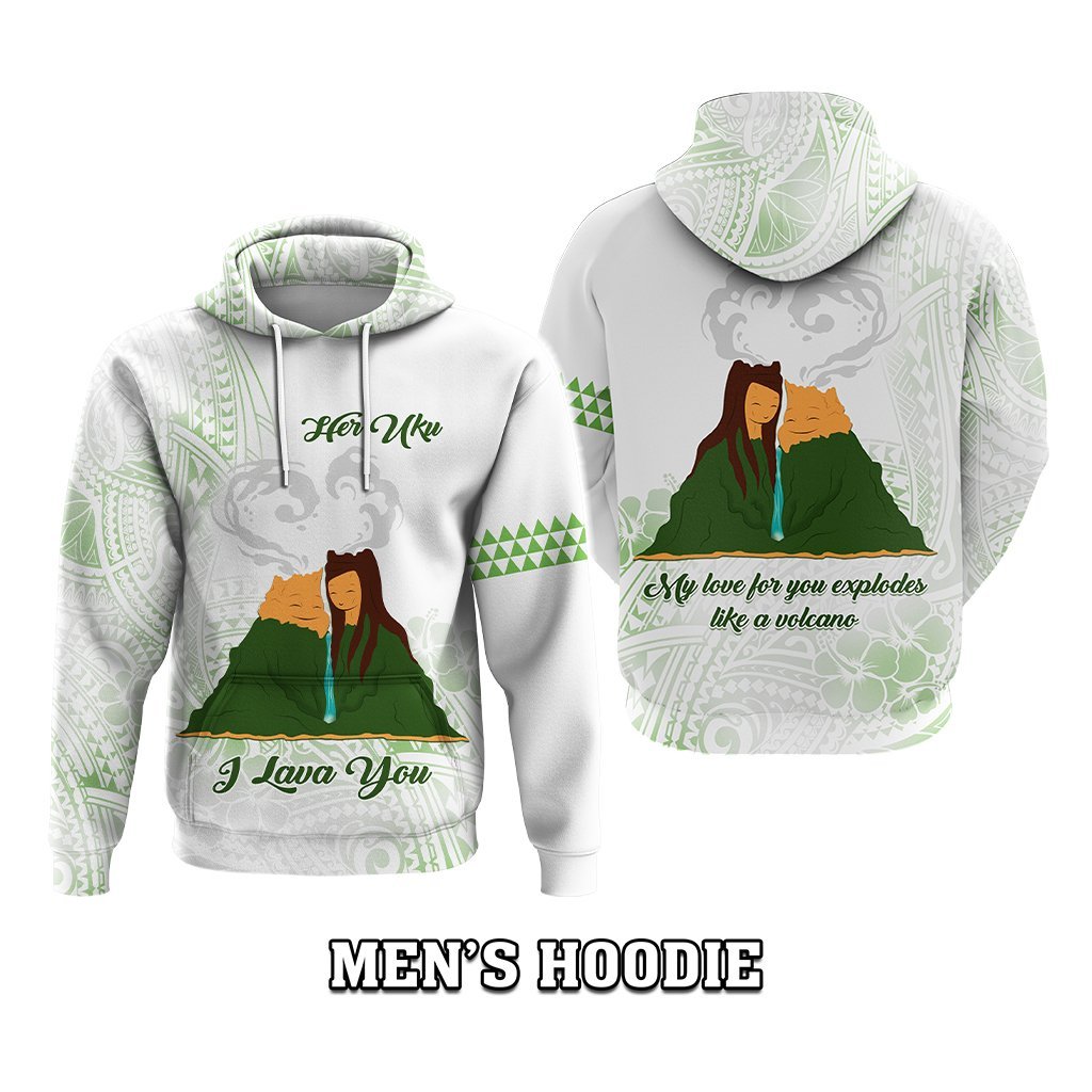 Custom Polynesian Couple Volcano Valentine Day Hoodie I LAVA YOU CTM05 Zip Hoodie White - Polynesian Pride