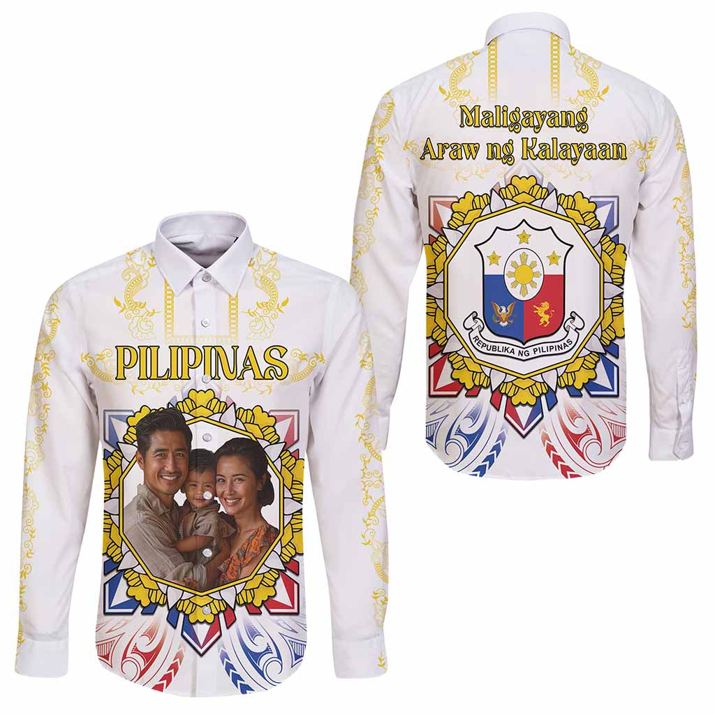 Custom Photo Philippines Independence Day Long Sleeve Button Shirt Maligayang Araw ng Kalayaan Barong Patterns