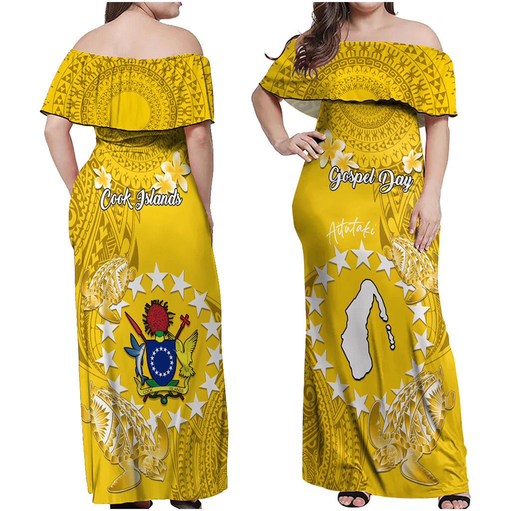 Custom Cook Islands Gospel Day Off Shoulder Maxi Dress Islands Map Plumeria Polynesian Pattern