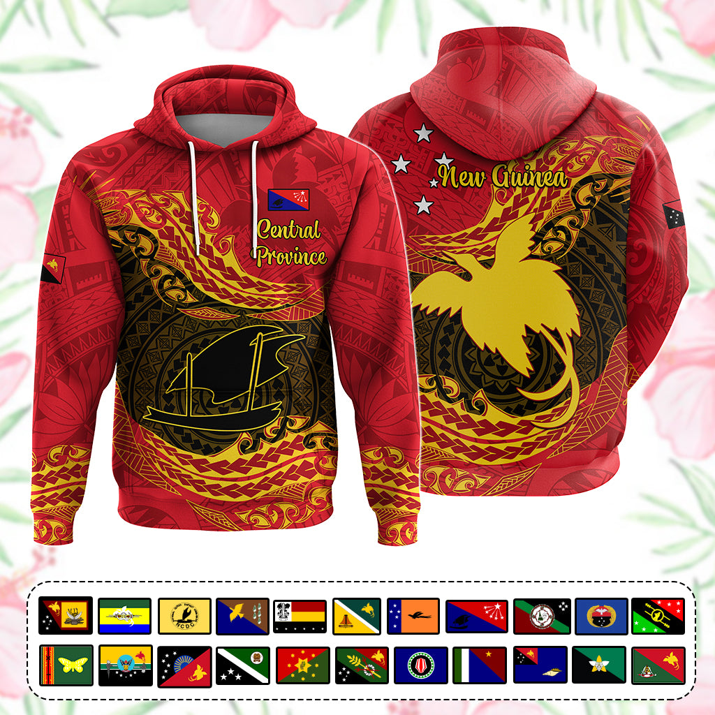 Custom Papua New Guinea Provinces Hoodie Symbol Flag Polynesian Pattern - Polynesian Pride