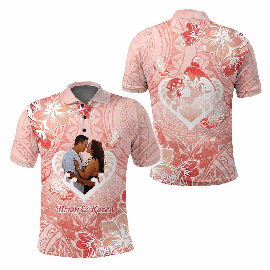 Custom Photo New Zealand Valentine Polo Shirt Maori Hongi With Piwakawaka